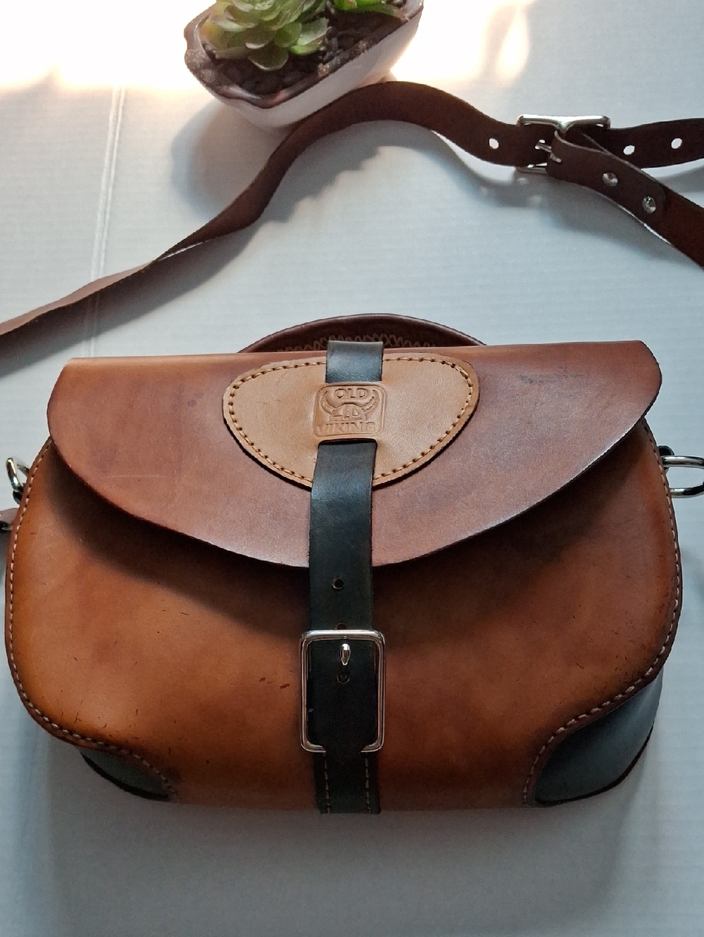 Womans Brown Leather Crossbody Bag with Black Strap